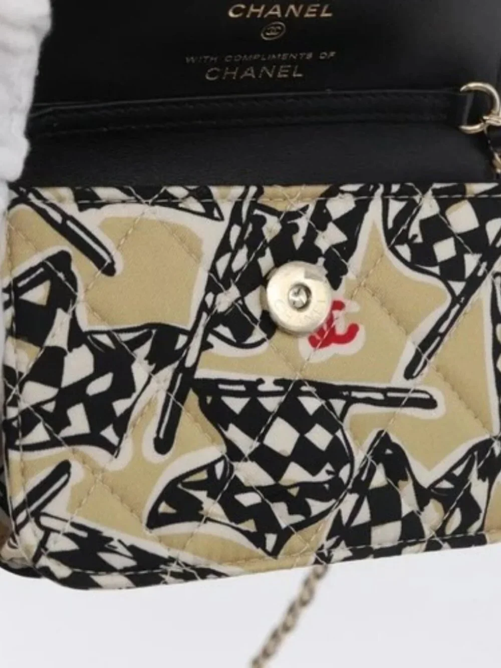 CHANEL Chain Mini Matelasse 12 Shoulder Bag Canvas Beige Gold CC Auth BA11178SAM